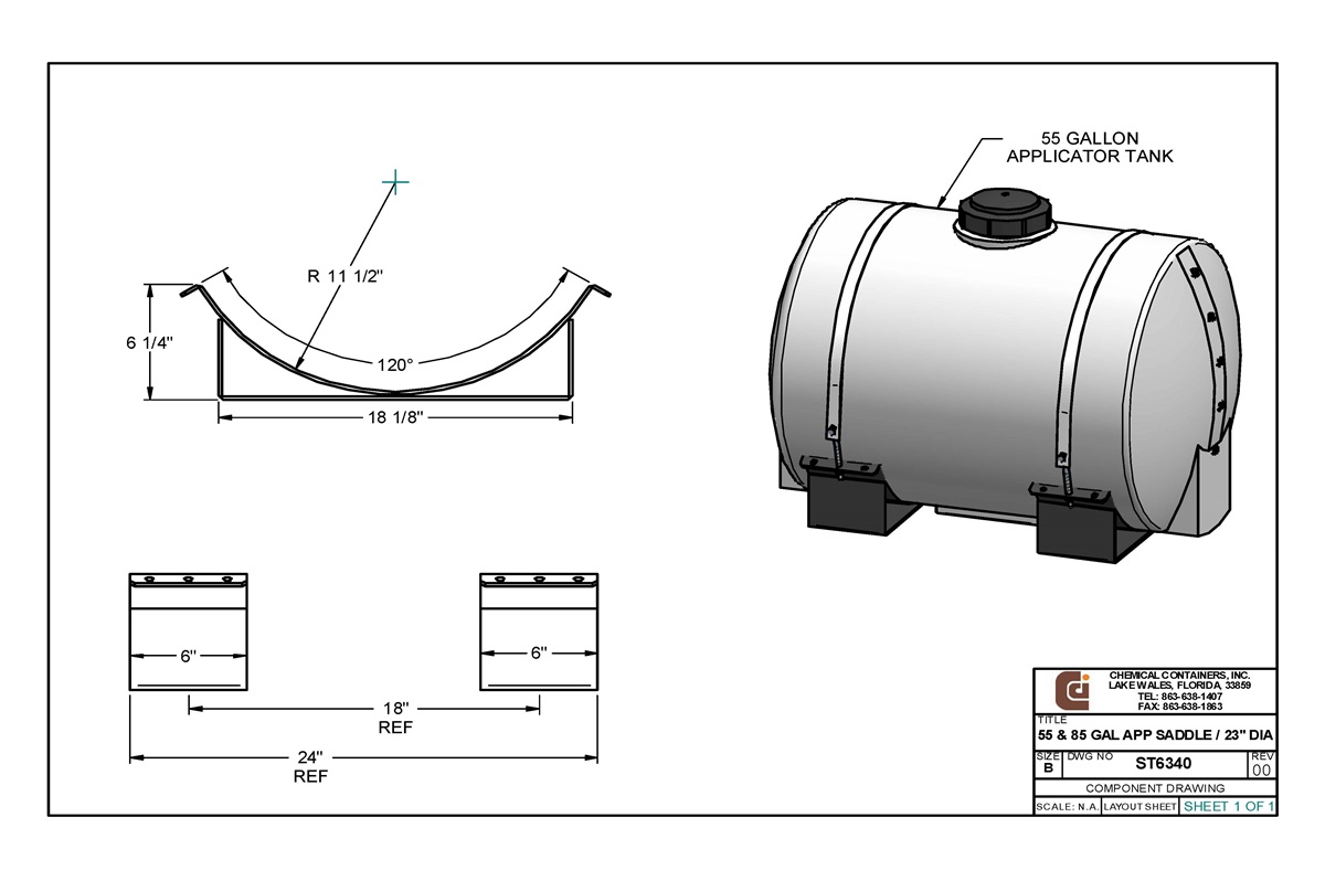 CCI 55 Gallon 23" Diameter Applicator Tank Saddle