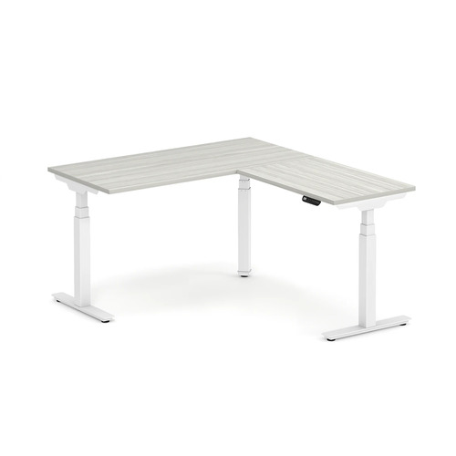 Enhance Electric Height-Adjustable L-Shape Desk 60" X 60" - Silver Birch with White Base