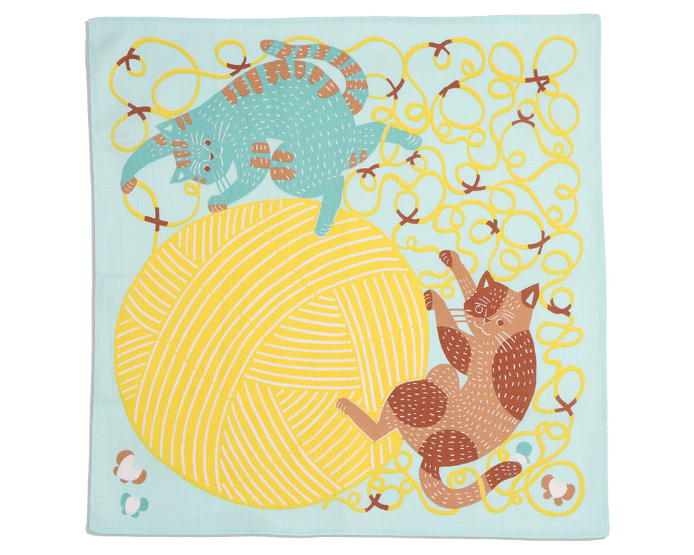 Furoshiki Cats & Yarn 19" Blue