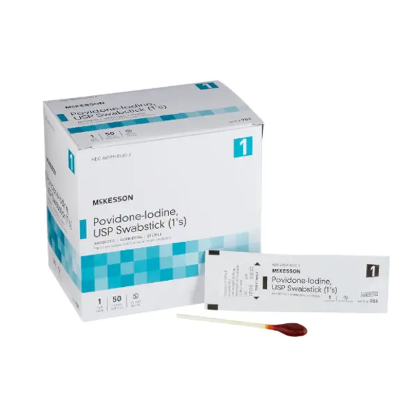 Povidone Iodine Swabstick PVP cotton wood 4" 1/pk(50/bx) 986