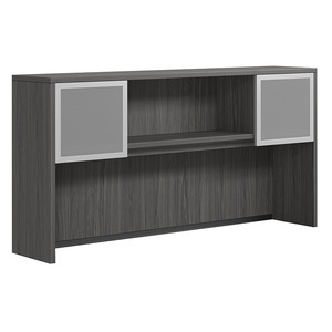 CLAHU1002 Hutch with 2 Silver Frame Glass Doors- Coastal Gray/Silver Glass