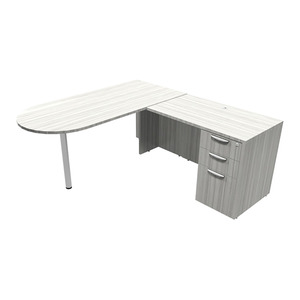 CLALD1016- L-Shaped Bullet Desk 66" W x 30" D with 42" Return and Box/Box/File Pedestal- Silver Birch/Silver