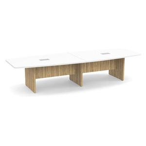 12ft Boat Shape, slab base Conference Table: WHITE TOP ASPEN BASE 