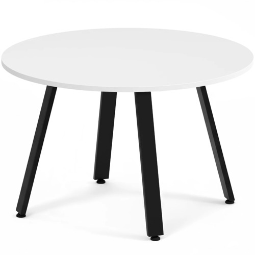 Signature Round Meeting Table 48" - White with Black Metal Legs