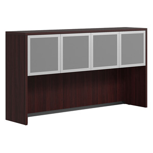CLAHU2004- Hutch with 4 Silver Frame Glass Doors- Mahogany/Silver Glass