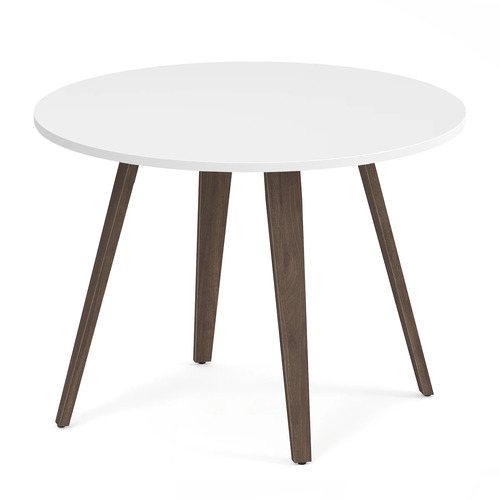 Signature Round Meeting Table 42" - White with Modern Walnut Wood Legs