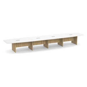 20ft Boat Shape, slab base Conference Table: WHITE TOP ASPEN BASE 
