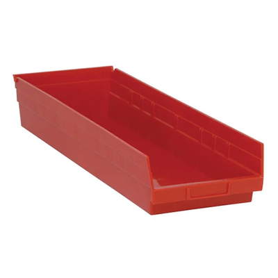 Shelf Bin - Plastic - 8-3/8" x 23-5/8" x 4" - 50 lb Capacity - Red