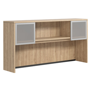 CLAHU1002 Hutch with 2 Silver Frame Glass Doors- Aspen/Silver Glass