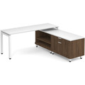 Elements L-Shape Workstation 71" x 72" x 30"D with Personal Storage Credenza - Modern Walnut with White Top and with White Legs