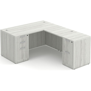 CLALD1036- Classic L-Shape Desk 60" W x 30" D with 47" Return and 2 Full Pedestals- Silver Birch