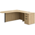 Classic L-Shape Bullet Workstation 77" x 71" with Right Hand Return and Box/Box/File Pedestal - Aspen with Black Post Finish