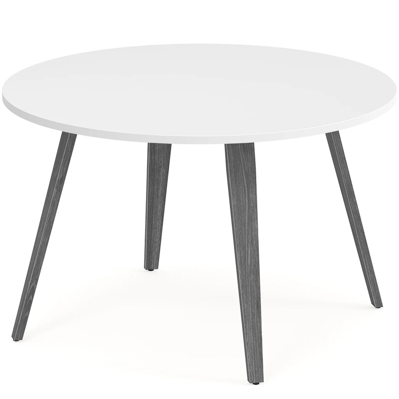 Signature Round Meeting Table 48" - White with Modern Walnut Wood Legs