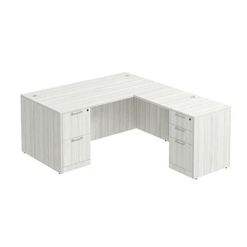 Classic L-Shape Desk 72" x 66" with 2 Full Pedestals - Silver Birch