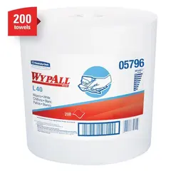 05796 KC WYPALL L40 WHITE, CENTER-PULL WIPERS, 10 X 13.2", 200 SHEETS/ROLL, 2 ROLLS/CASE