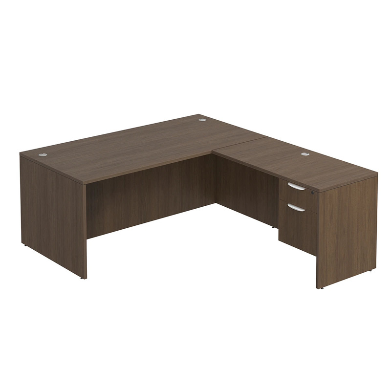 Classic L-Shape Desk 77" x 71" with Box/File Pedestal - Modern Walnut