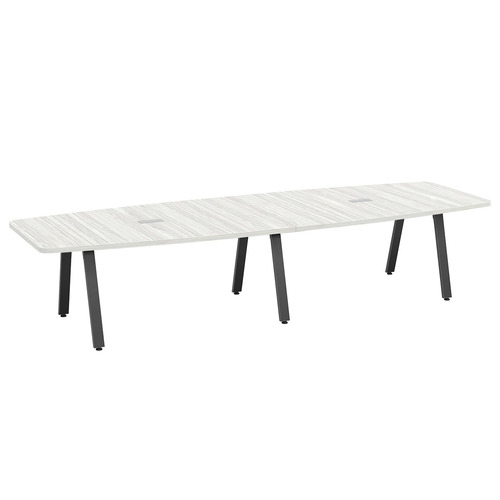 Signature Boat-Shape Conference Table 12 Foot - Silver Birch with Black Metal Legs