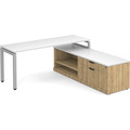 Elements L-Shape Workstation 71" x 72" with Storage Credenza - White Top and Aspen Base with Silver Legs