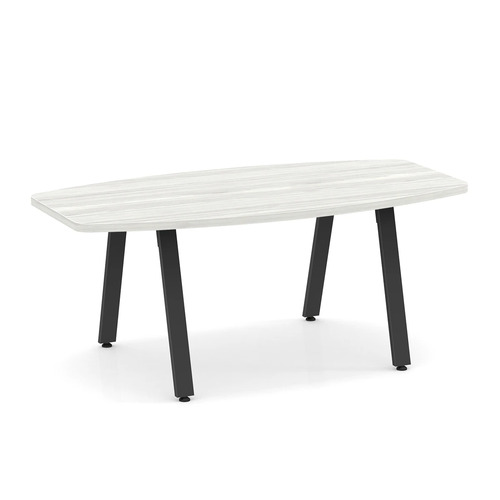 Signature Boat-Shape Conference Table 6 Ft - Silver Birch with Black Metal Legs