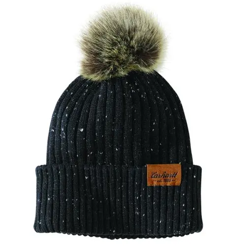 CARHARTT 107103 - Women's Knit Faux Fur Pom-Pom Beanie - Black Neptune