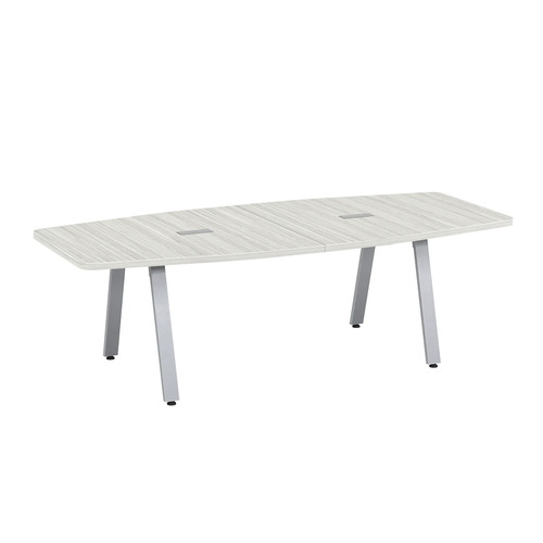 Signature Boat-Shape Conference Table 8 Foot - Silver Birch with Silver Metal Legs