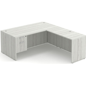 CLALD1041- Classic L-Shape Desk 71" W x 30" D with 47" Return and Box/File Pedestal- Silver Birch