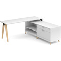 Signature L-Shape Desk 71" x 72" - White with Natural Oak Legs and Black Hardware