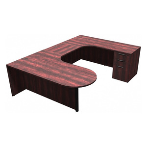 CLAUD1006R- Right-Handed Classic Bullet U-Station 71" W x 102" D with Box/Box/File Pedestal- Mahogany/Black