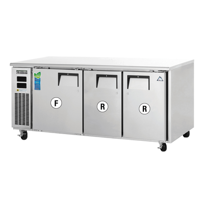 Everest ETRF3 Undercounter Worktop Refrigerator Freezer Combo 3 Section, 115v, NSF - 23 cu. ft.