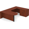 Classic U-Shape Bullet Executive Workstation 101" x 71" Right Hand with Locking Multi-Storage - Cherry with Black Post Finish