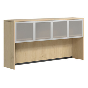 CLAHU1004- Hutch with 4 Silver Frame Glass Doors- Maple/Silver Glass