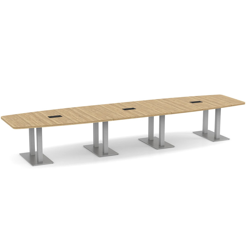 Boat-Shape Conference Table 16 Ft with Palmer Brushed Double Base - Aspen