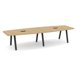 12ft Boat Shape, Signature Conference Table: Black Metal Base, Aspen Top