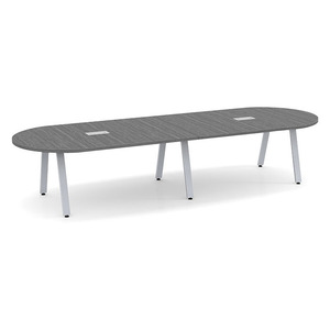 12ft Racetrack, Signature Conference Table: Silver Metal Base, Newport Gray Top