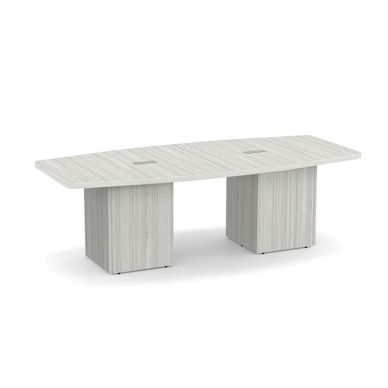 Boat-Shape Conference Table 8 Ft with Cube Base - Silver Birch