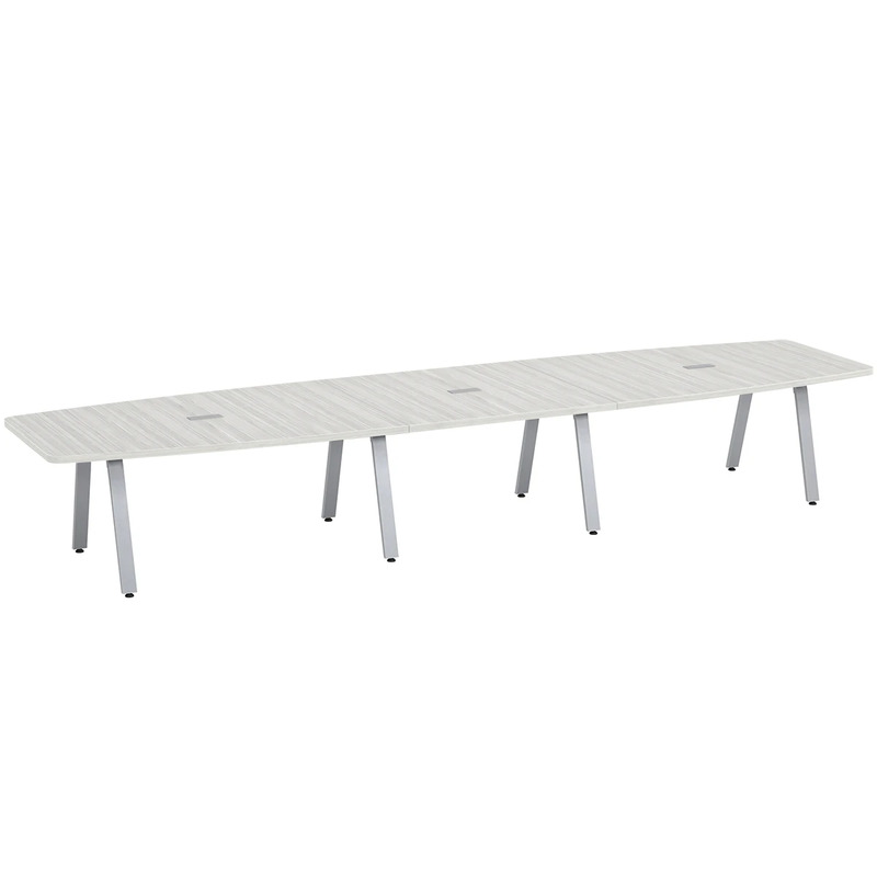 Signature Boat-Shape Conference Table 16 Foot - Silver Birch with Silver Metal Legs