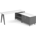 Signature L-Shape Desk 71" x 72" - White Top and Newport Grey Base and Legs with Silver Hardware