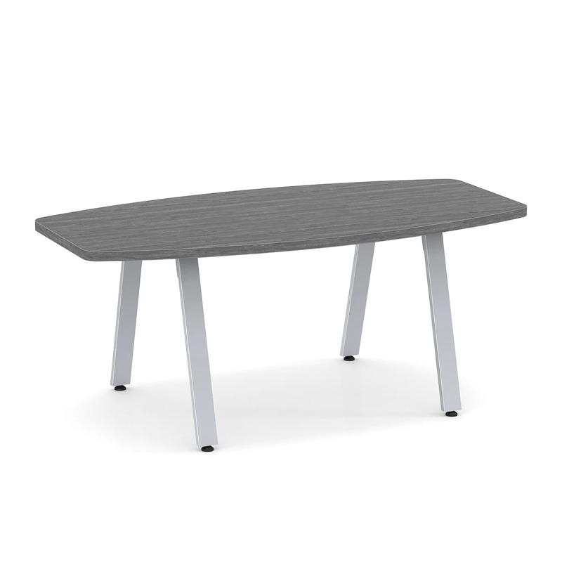 Signature Boat-Shape Conference Table 6 Ft - Newport Grey with Silver Metal Legs