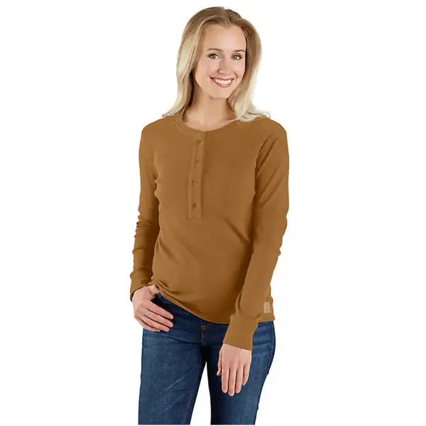 CARHARTT 106480 - Women's TENCEL™ Fiber Series Relaxed Fit Long-Sleeve Ribbed Henley Shirt - Carhartt Brown