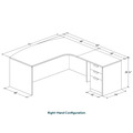 Classic L-Shape Bowfront Workstation 83" x 71" with Right Hand Return and Box/Box/File Pedestal - Espresso