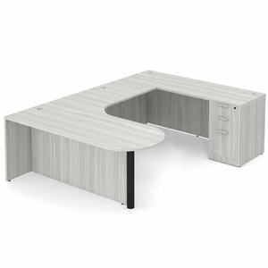 CLAUD2007R- Right-Handed Classic U-Shape Bullet Executive Workstation 71" W x 101" D with Box/Box/File Pedestal- Silver Birch/Black