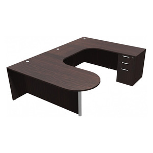 CLAUD1006R- Right-Handed Classic Bullet U-Station 71" W x 102" D with Box/Box/File Pedestal- Espresso/Silver