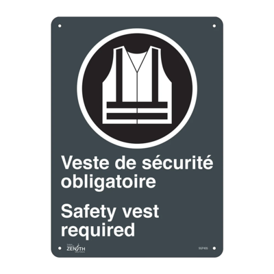 Safety Vest Required Sign - 10" x 14" - Aluminum - Bilingual