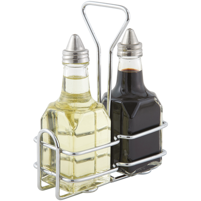Winco G-104S Includes: (2) 6 Oz. Square Glass Cruets With Lids (G-104) Oil & Vinegar Set