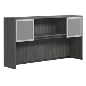 CLAHU2002- Hutch with 2 Silver Frame Glass Doors- Coastal Gray/Silver Glass