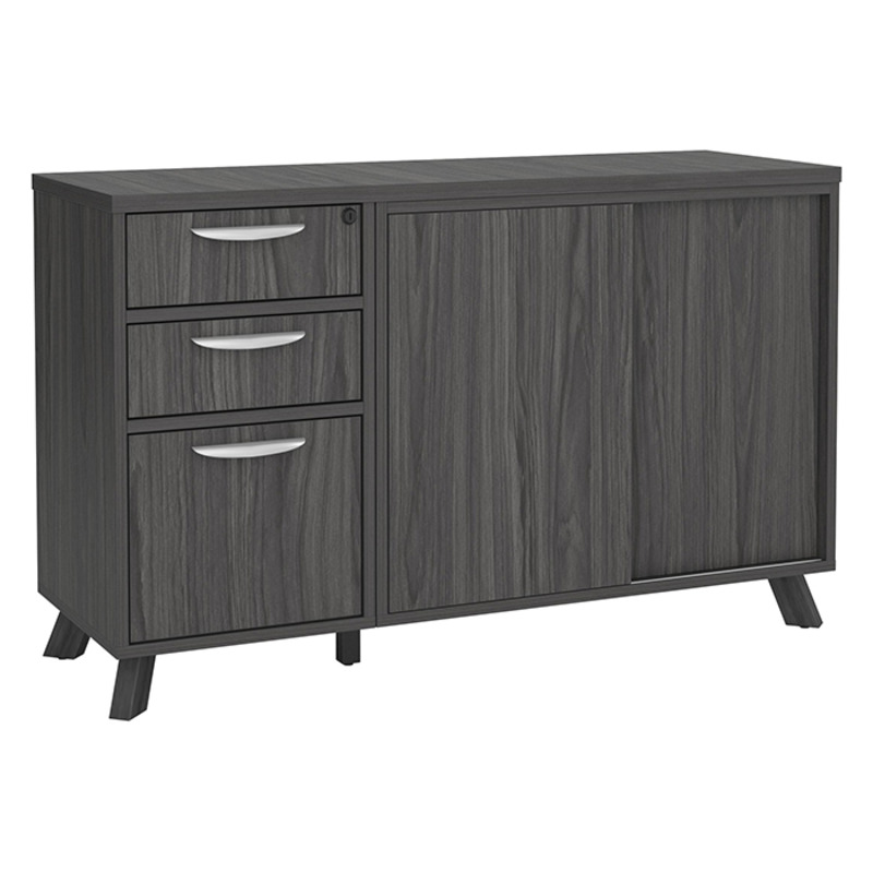 PL245 - FLEX CREDENZA W/PEDESTAL AND CABINET - Coastal Gray