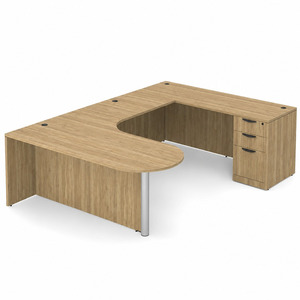 CLAUD2007R- Right-Handed Classic U-Shape Bullet Executive Workstation 71" W x 101" D with Box/Box/File Pedestal- Aspen/Silver