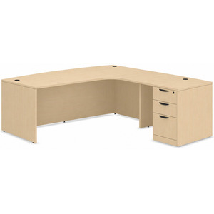 CLALD1008R- Right-Handed Bowfront L-Desk 71" W x 36" D with 47" Return and Box/Box/File Pedestal- Maple