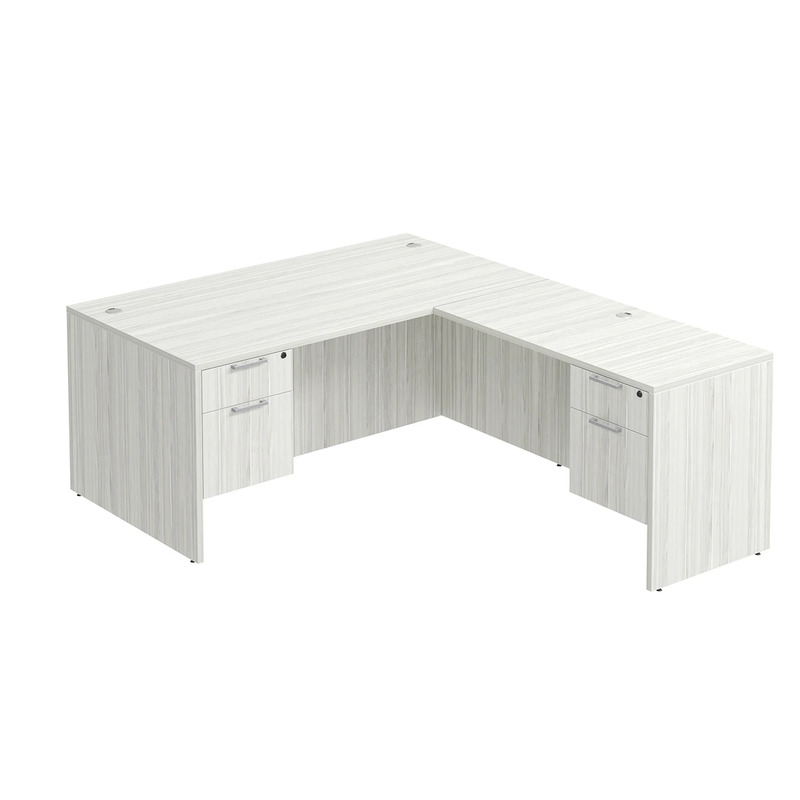 Classic L-Shape Desk 77" x 66" with 2 Box/File Pedestals - Silver Birch