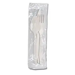 WHITE CUTLERY KIT, MEDIUM WEIGHT SPOON FORK KNIFE SALT & PEPPER WRAPPED, 250/CS BWK6KITMW